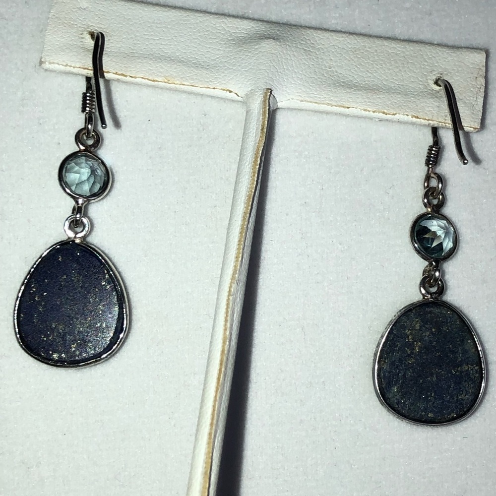 Faceted Lapis & Blue Topaz Gemstones in Sterling Silver Earrings - Picture 6 of 7